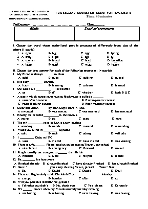 Đề kiểm tra cuối năm môn Tiếng Anh Lớp 8 - Trường THCS Hương Sơn